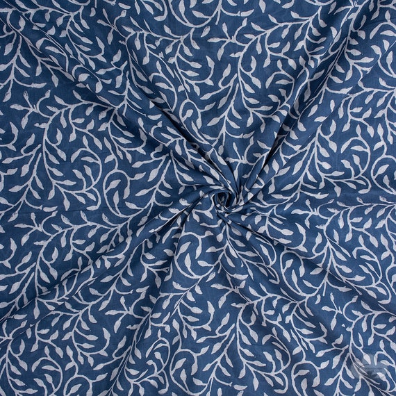 indigo cotton dress material Hand Block Indigo Blue Floral Print Fabric Indian 100% Pure Cotton Fabric  Natural Light Weight Dress Material Fabric By The Yard