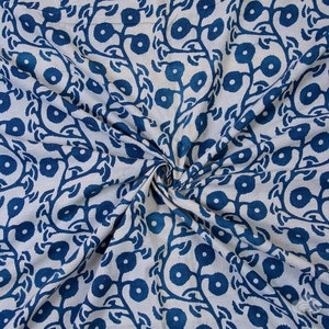 Indigo Blue Floral Print Fabric Hand Block Printed Fabric Indian Cotton Fabric Natural Vegetable Dye 100% Soft Fabric By The Yard