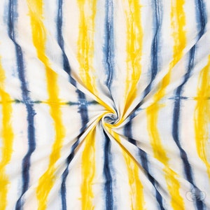 Yellow Blue Hand Tie Dye Fabric Indian Cotton Kids Dressmaking Fabric Light Weight Sewing Running Mud Resist Fabric By The Yard