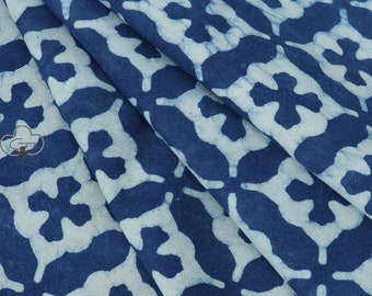 Indigo Blue Hand Block Print Fabric Indian 100% Pure Cotton Fabric For Women's Clothing Vegetable Dye Jaipuri Block Print Fabric By The Yard