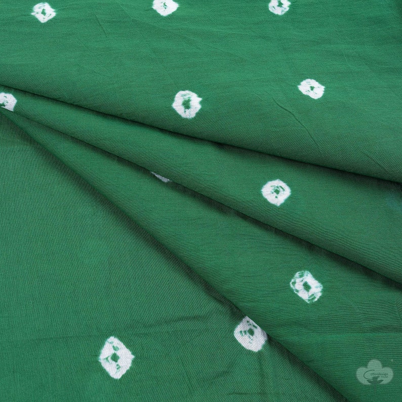 Green Bandhani Fabric Hand Dyed Fabric Indian Cotton Natural Light