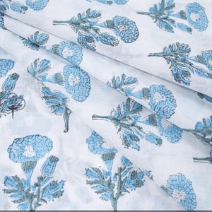 Blue Floral Fabric by the Yard, Pure Cotton Cloth for Sewing, Women's Fashion & Home Decor fabric