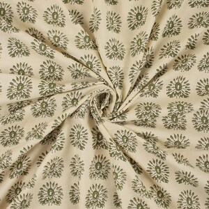 Green Bagru Hand Block Print Cotton Fabric Indian Floral Soft Cotton Fabric Summer Women Dress Fabric By The Yard, Dress Fabric