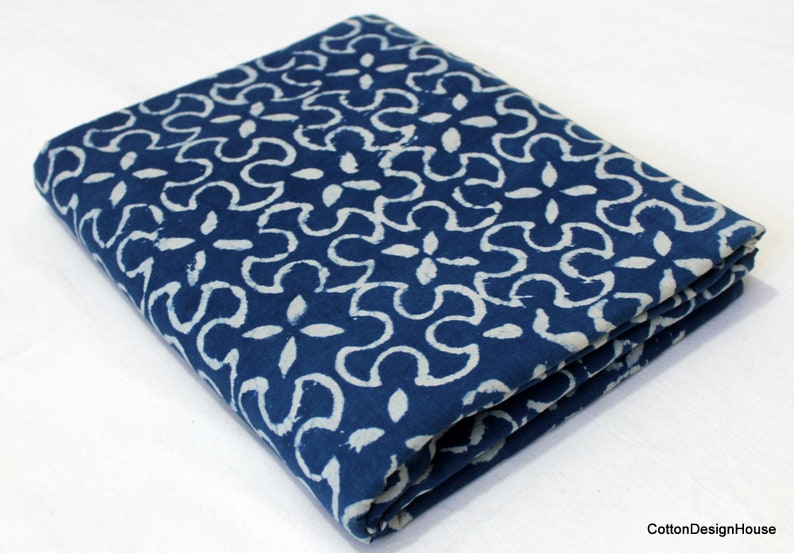 Sewing Fabric CFC99 Blue Cross Printing Cotton Fabric by the yard India Hand Block printed Voile Light Weight Soft Dress Making Fabric