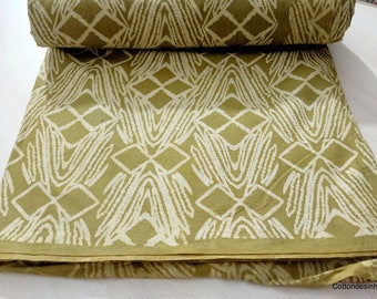 Olive Green Abstract Print Fabric Indian Cotton Handmade Fabric Kids Dress Fabric Sewing Running Fabric Handmade Fabric By The Yard