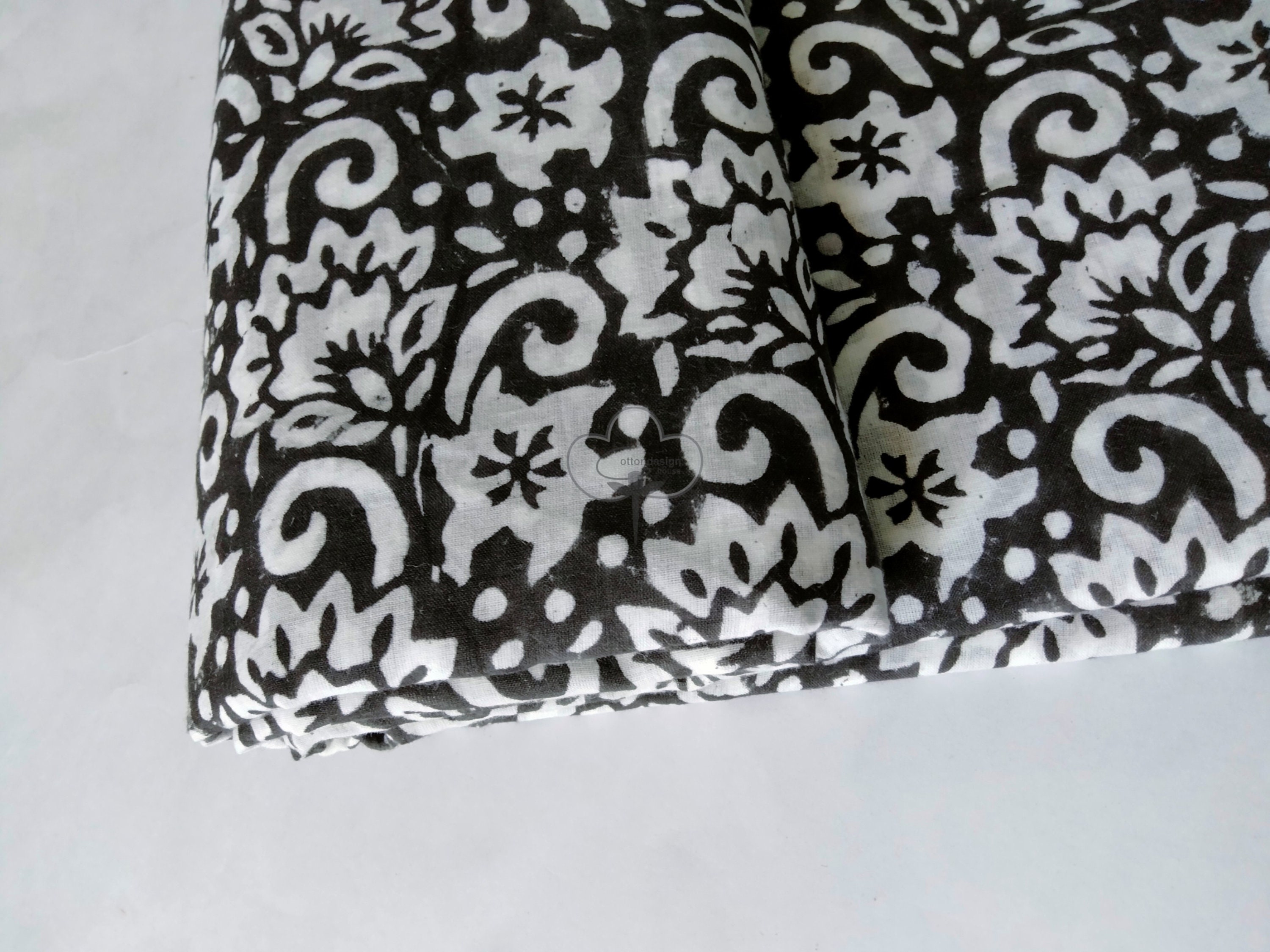 Indian Cotton Fabric White or Black Floral Hand Block Print - Etsy