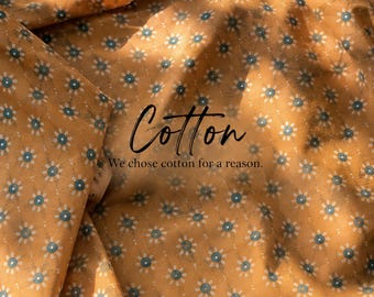 Golden Mustard Daisy Small Flower Print Fabric / Hand Block Printed Dabu Cotton Fabric