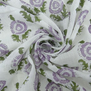 Pink Green Block Printed Cotton Fabric, Floral Print Light Weight Soft Fabric Floral Print Fabric, Summer Dress Fabric Sewing Fabric