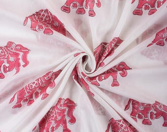 Hand Block Print Fabric Indian Handmade Cotton Fabric Pink Animal Print Dressmaking Summer Women Dress Fabric By The Yard