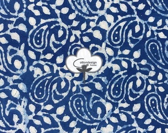 Indigo Blue Hand Block Print Cotton Fabric - Soft Lightweight Fabric By The Yard - paisley print fabric- Dressmaking Fabric