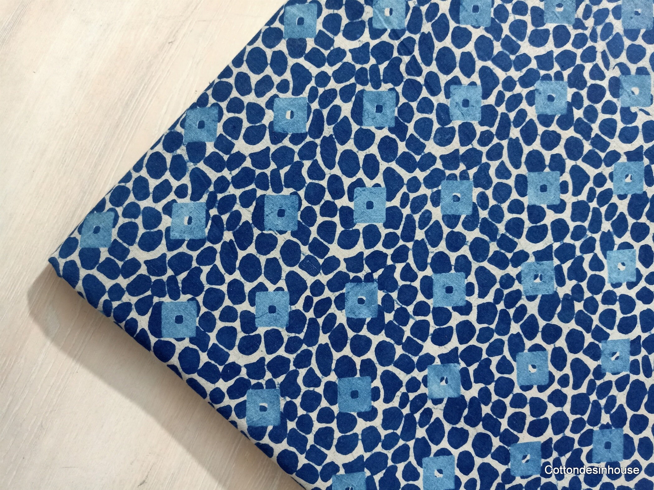 Indigo Blue Cotton Print Fabric Indian 100% Pure Cotton Print Fabric For Women's Dressmaking Indian Clothing Fabric By The Yard