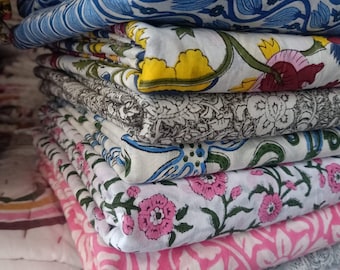 Premium Multicolor Floral Hand Block Printed Cotton Fabric Crafted from Authentic Jaipuri Mulmul Voile Soft Breathable Dress