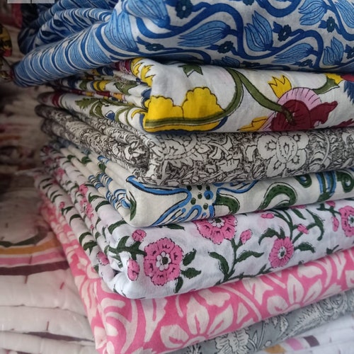 Multicolor Floral Hand Block Print Indian Handmade 100% Cotton