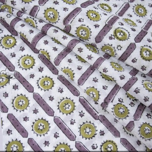 Star Moon Hand Block Print Fabric, Indian Cotton Fabric, Dressmaking Fabric, Floral Cotton Fabric, Sewing Fabric, 100% cotton fabric