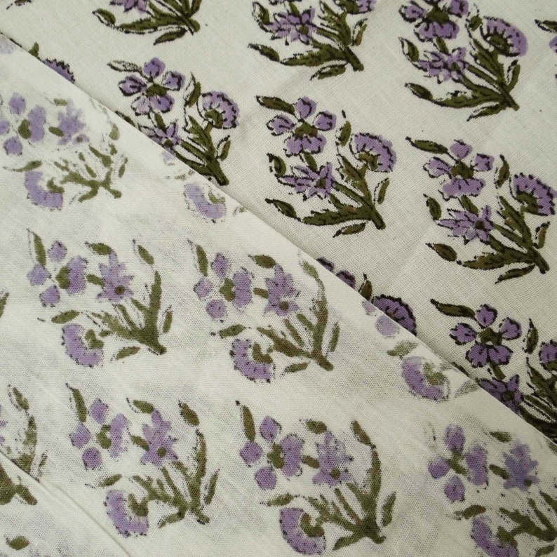 Green Leaf Floral Fabric Indian Block Print Fabric Natural Light Weight