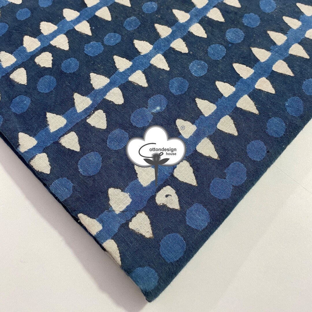 Blue - Indigo Bagru Hand Block Print Cotton Fabric 08