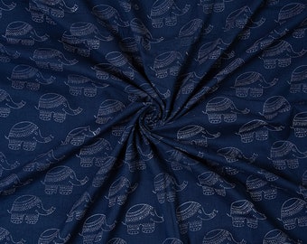 Indigo Blue Elephant Print Fabric Hand Block Indian 100% Pure Cotton Fabric Jaipuri Print Fabric Vegetable Dyed Fabric By The Yard
