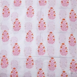 Pink Floral Indian Block Print Fabric Indian 100% Pure Cotton Natural Light Weight Fabric Sewing Running Fabric Kids Dress Fabric By Yard