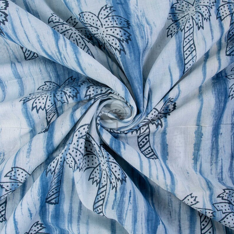 Indigo Blue Hand Block Print Fabric Indian Cotton Natural Light Weight
