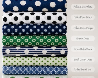 Tessuto di cotone a pois in confezione multipla: colori e fantasie assortite "Tessuto stampato a blocchi"