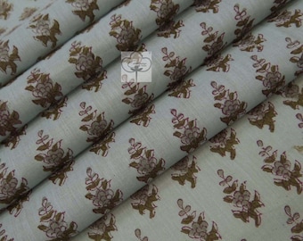Brown Floral Hand Block Print Indian Handmade 100% Cotton Fabric For Dress Material Dress Making Summer Women Dress Fabric Robe By Yard