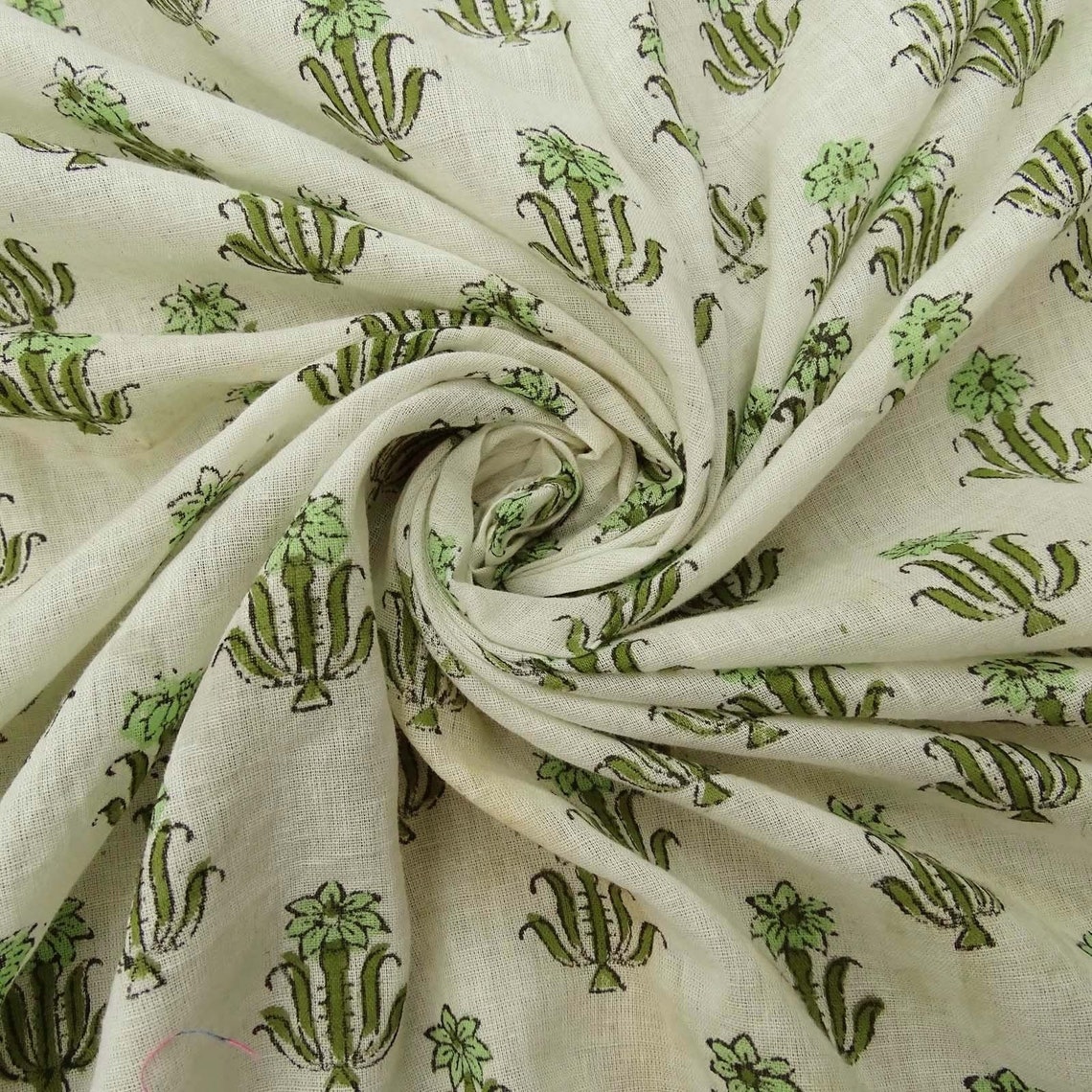 Pastel Green Floral Hand Block Printed lace Kurti