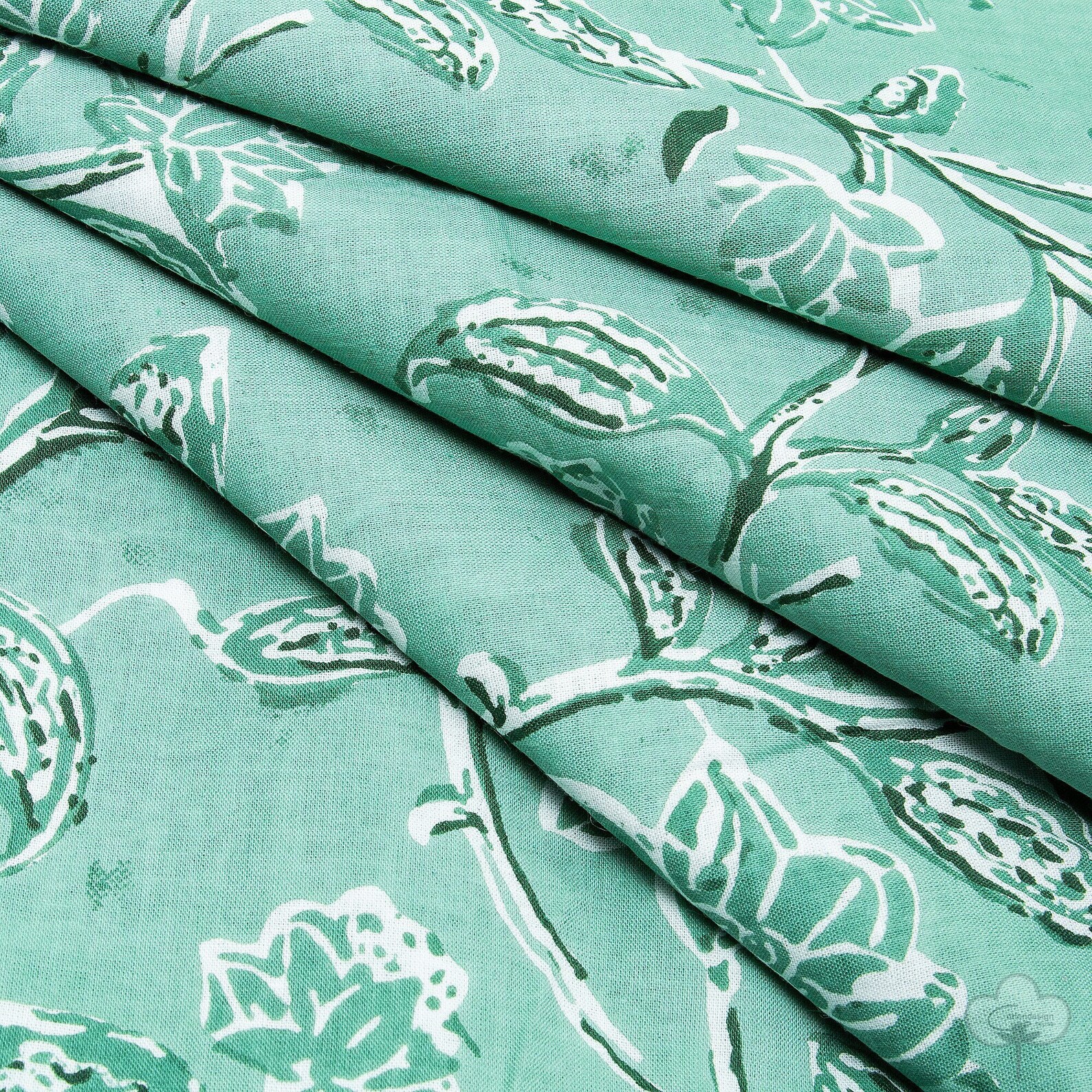 Green Hand Block Print Fabric Indian Cotton Natural Light Weight Fabric