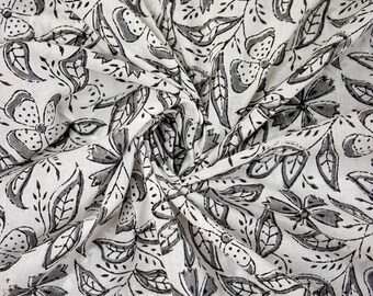 Hand Block Print Cotton Fabric Indian Grey 100 % Cotton Fabric Hand Made Dress Making Summer Women Clothing Fabric By The Yard