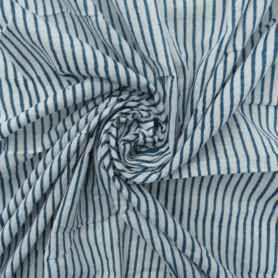 Blue - Prewashed Running Stitch Cotton Fabric 30