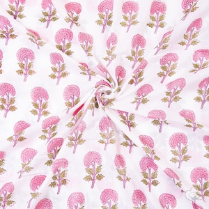 Hand Block Print Cotton Fabric By The Yard, Printed Fabric, Robe Cotton Fabric, Flower Design Fabric, Indian Floral Print Cotton Fabric