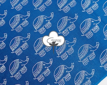 Indigo Blue Elephant Print Fabric Hand Block Printed Fabric Natural Vegetable Dye 100% Cotton Soft Fabric Light Weight Fabric By The Yard