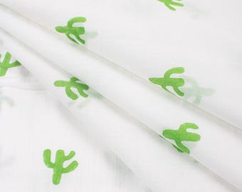 Hand Block Print Cotton Fabric by the Yard, Indian Floral Cotton Fabric, White Green Summer Dress Fabric, Lightweight Boho Sewing Textile