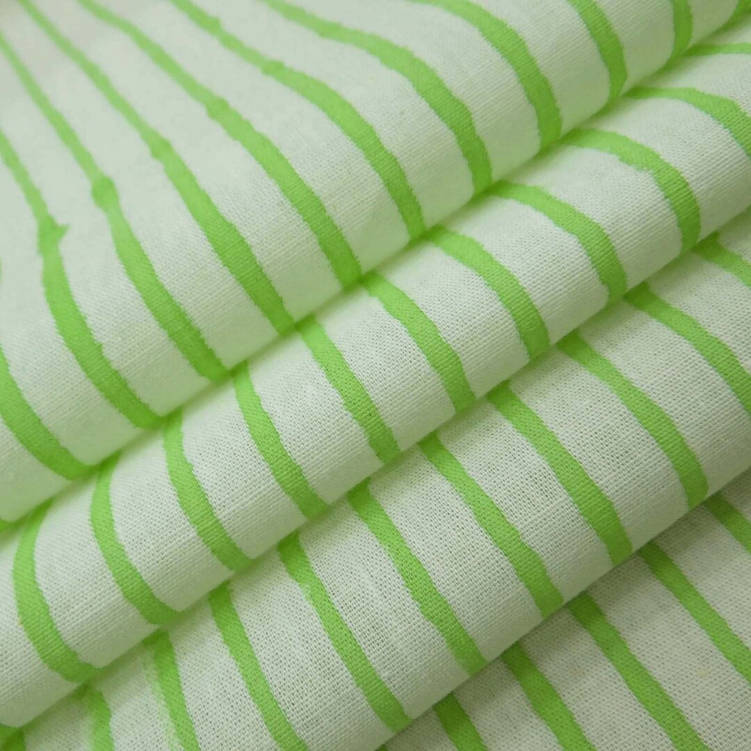 Green Stripe Cotton Fabric by the Yard India Hand Block Etsy