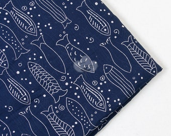 Fish Print Fabric Indigo Print fabric 100 % Pure Cotton Summer Dresses Kurta Indian Handmade Indian Block Print Fabric Summer Dress Fabric