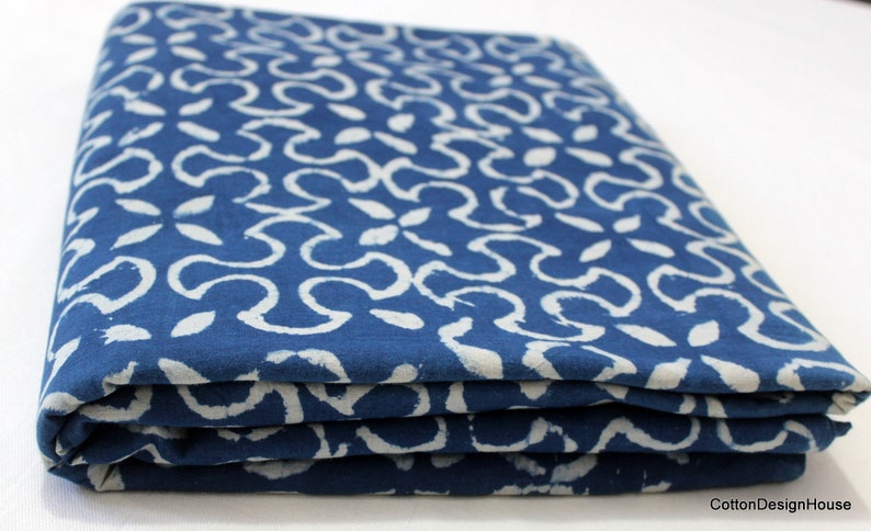 Sewing Fabric CFC99 Blue Cross Printing Cotton Fabric by the yard India Hand Block printed Voile Light Weight Soft Dress Making Fabric