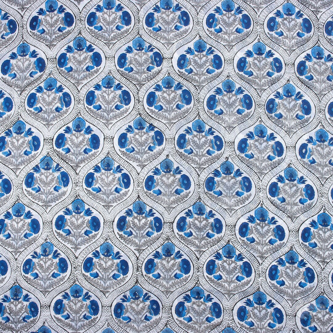 Blue - Natural Dyed Block Print Cotton Nandana Fabric 04 main image 1