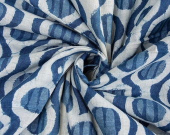 Indigo Blue Hand Block Print Fabric Women's Clothing Fabric By The Yard Vegetable Dye Indian 100% Cotton Printed Fabric