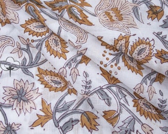 floral print Cotton Fabric floral block print sewing fabric modern floral fabric cotton running fabric cotton robe fabric , Jaipuri Print