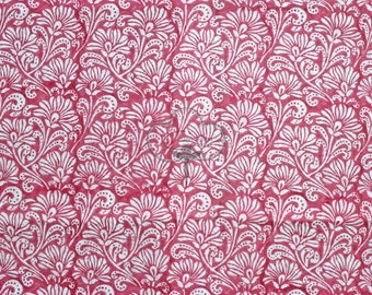 Pink Floral  Hand Block Print Indian Handmade 100 % Cotton Fabric For Dress Material Dress Making Summer Women Dress Fabric Robe By Yard