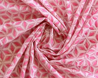Pink India Block Print Cotton Fabric, Soft Voile By The Yard