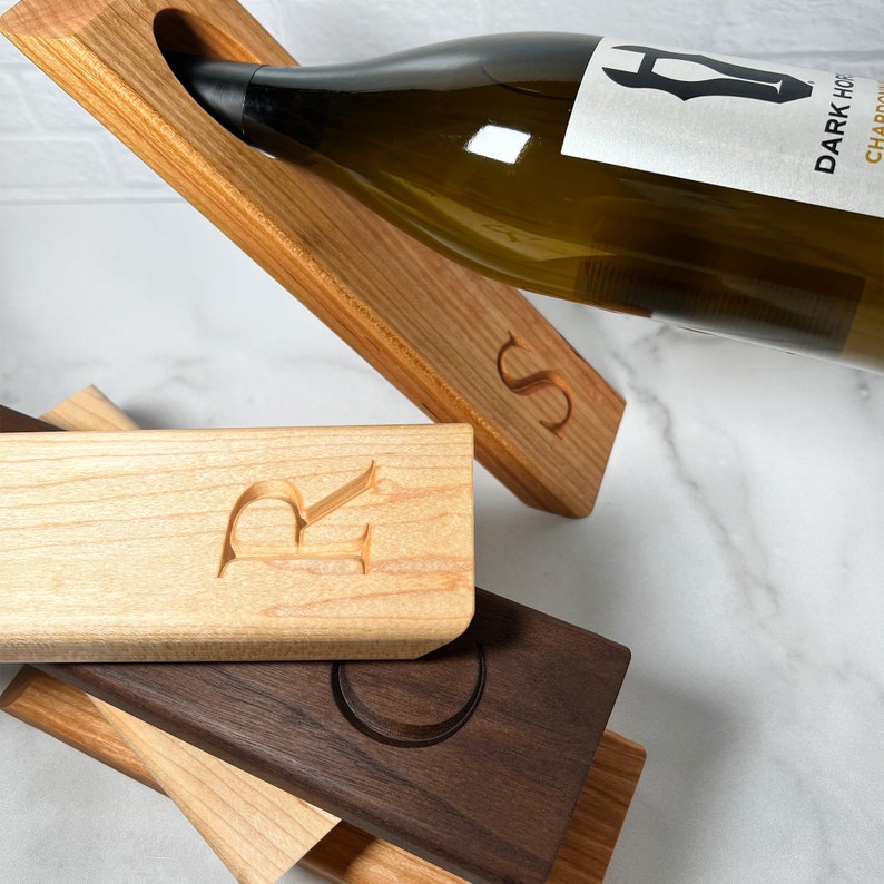 Balancing Wine Bottle Holder Solid Hardwood Home Decor Etsy