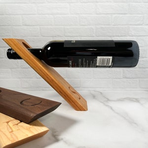 Balancing wine bottle holder - solid hardwood, home decor, personalized gift