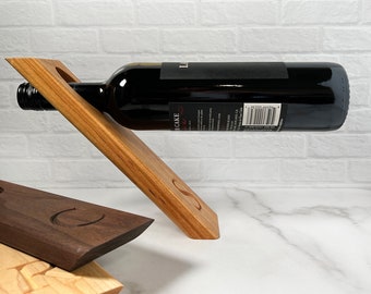 Balancing wine bottle holder - solid hardwood, home decor, personalized gift