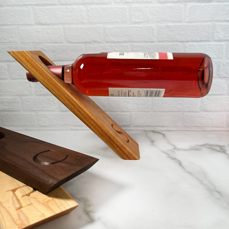Balancing Wine Bottle Holder Solid Hardwood Home Decor Etsy