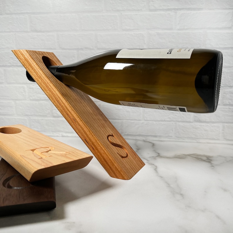 Balancing Wine Bottle Holder Solid Hardwood Home Decor Etsy