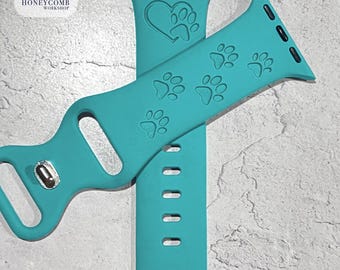 HEART PAW engraved band for Apple Watch sport silicone 38mm 40mm 41mm 42mm 44mm 45mm 46mm 49mm S/M M/L All Series + SE + Ultra