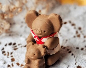 Vintage 1980s Japanese Seed Koala Mother and Baby Eraser Set • Kawaii Retro Stationery Collectible Miniature Figurines Desk Decor