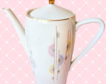 Vintage Bavaria Creidlitz Atomic Coffee Pot, West Germany Porcelain, Mid Century Modern MCM Teapot, Retro German Kitchen Decor