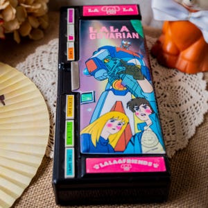 Retro Vintage Korean Japanese Anime &#39;Psycho Armor Govarian&#39; Vinyl-Covered Pencil Case from the 1980s
