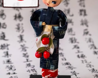 Vintage Japanese Asamushi Onsen Doll Kimono Girl Showa 1950s 1960s Souvenir Folk Art Mingei Omiyage Aomori Japan Decor